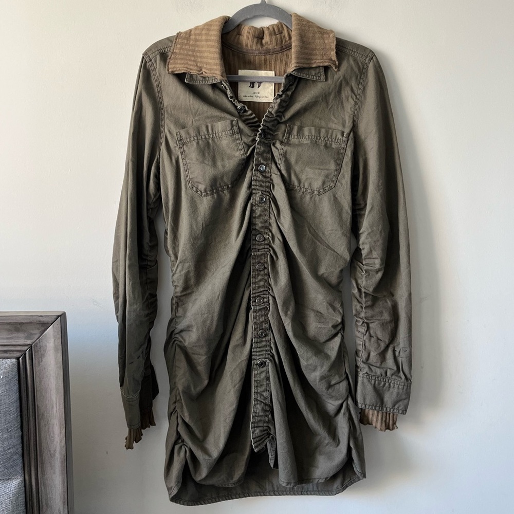Vintage Free People 100 % Cotton Khaki Green Lightweight Button up Jacket 10